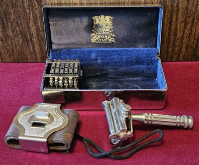 Antique Wilkinson Sword 7 Day Safety Razor Set W/ Case & Stroph ~Made in England