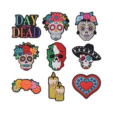 Day of the Dead Halloween Skull Mexico Croc Shoe Charms Set of 9
