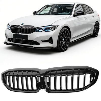KÜHLERGRILL EINZELSTEG NIEREN GRILL PASSEND FÜR BMW 3er G20 G21 GLÄZEND SCHWARZ
