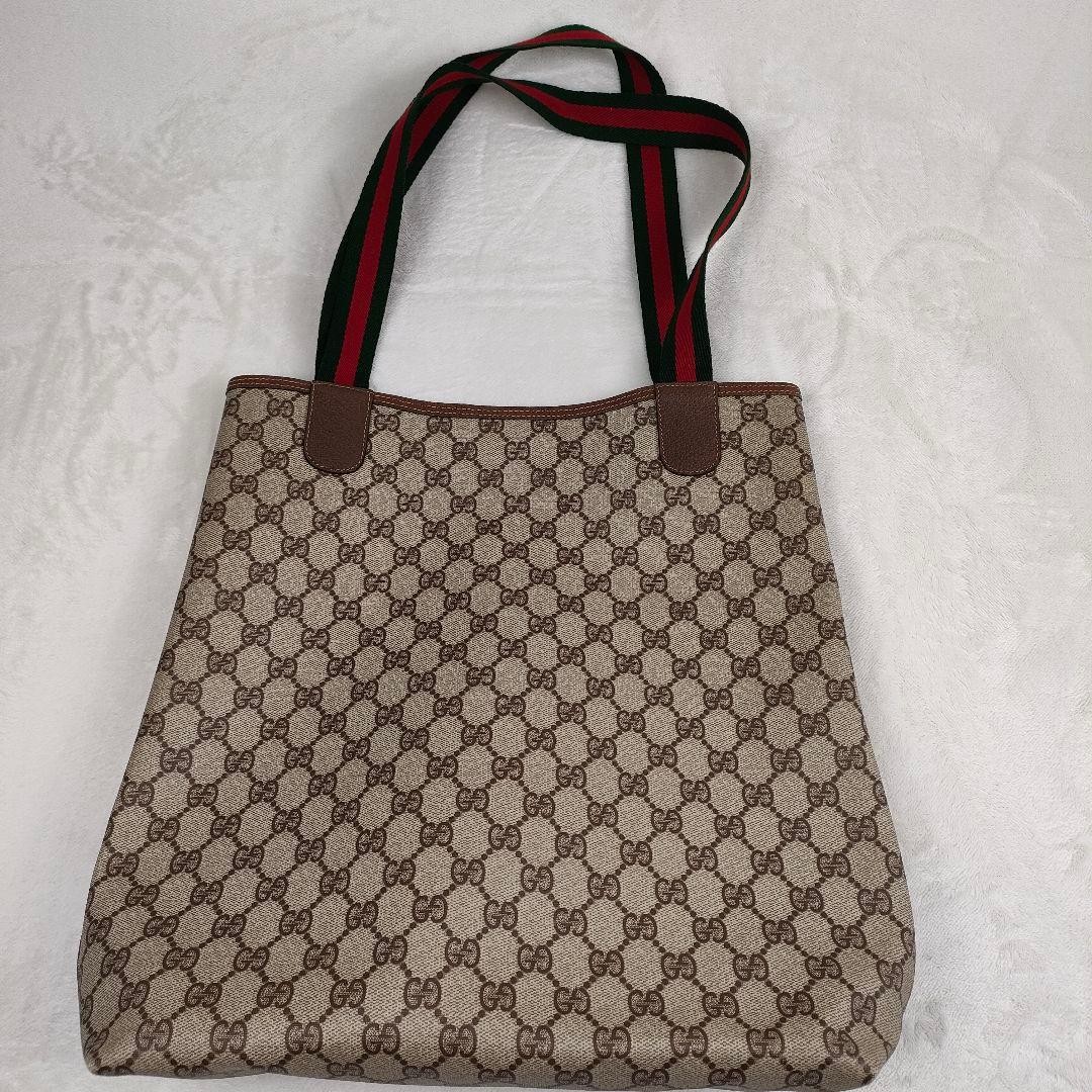 GUCCI Vintage Sherry Line Tote Bag Beige Brown PVC Leather 35cm EX thumbnail 15