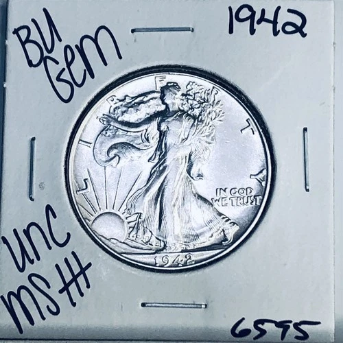 1942 BU GEM LIBERTY WALKING SILVER HALF UNC MS+++ U.S. MINT RARE COIN 6595
