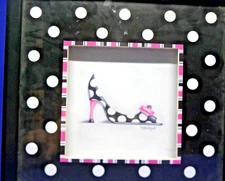 Shadow Box Wall Art Polka Dot High Heel Shoe on Black & White Frame 13.5" Square