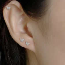 Dainty Butterfly Stud Earrings 925 Sterling Silver Screw Back Piercing Earrings