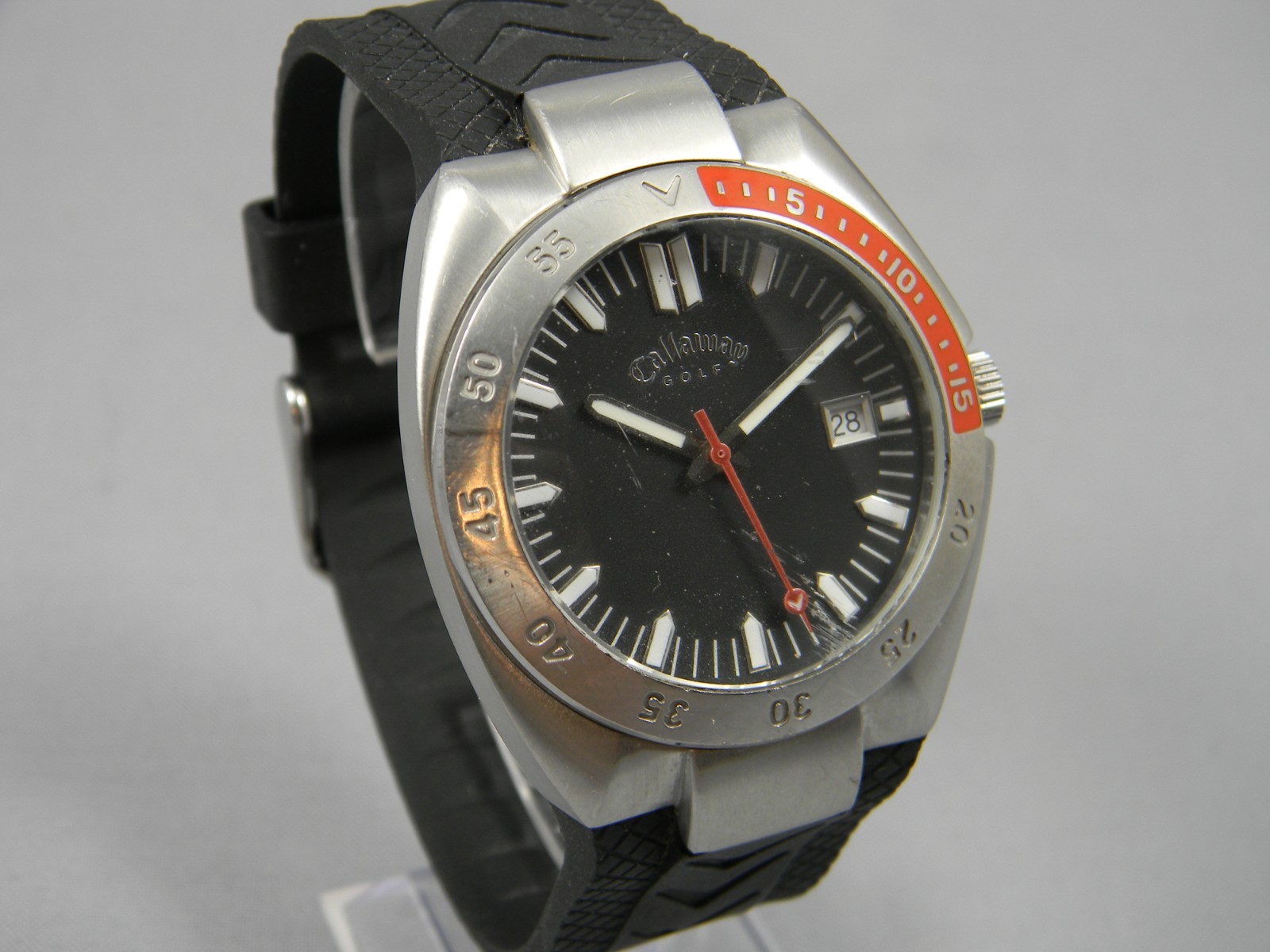 Watch Men 43mm Date Black Dial Silicone/rubber Band New Batt
