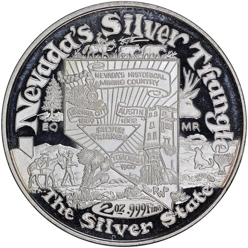 Nevada Heritage Silver Triangle Great Seal 2 oz .999 Silver Round with Nugget