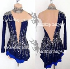 Marvellous Ice Skating Figure skating Dress Gymnastics Costume Blue dyeing