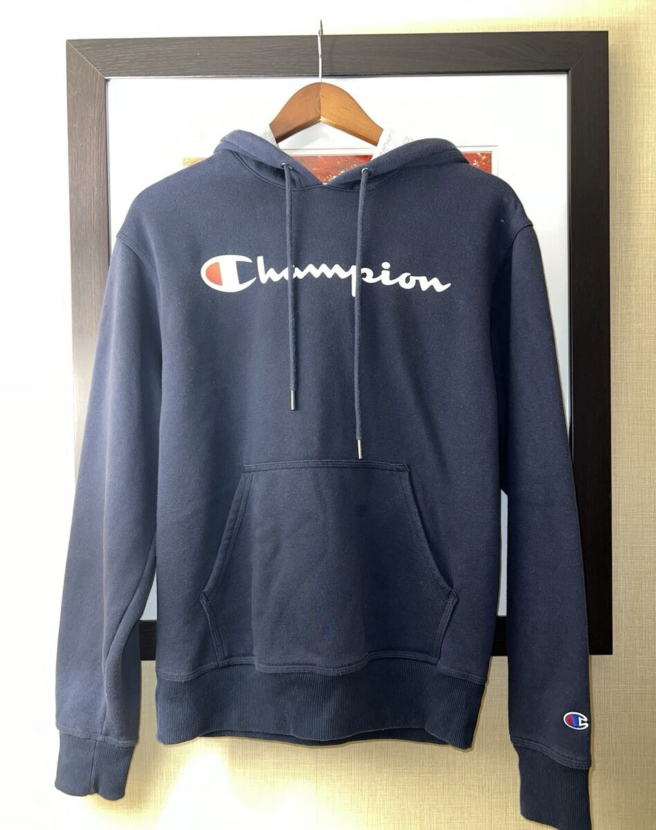Vintage Champion Spell-out Logo Navy Hoodie Sweatshirt Mens Vintage Champion Spell-out Logo Navy Hoodie Sweatshirt Mens