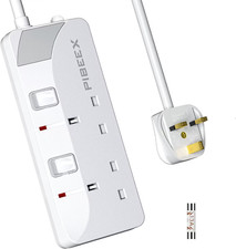 Pibeex Extension Lead 2 Way Plug Sockets With Individual Switches Wall Mountable