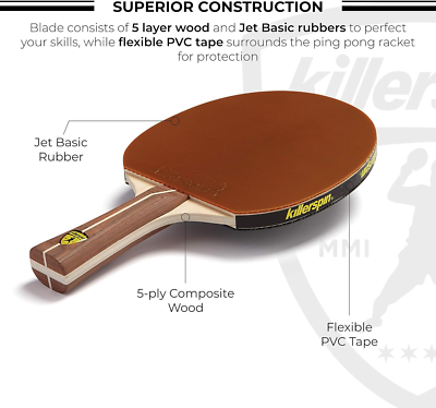 Killerspin JET200 Racchetta Ping Pong - Legno Con Gomma Basic, Ideale Per Principianti