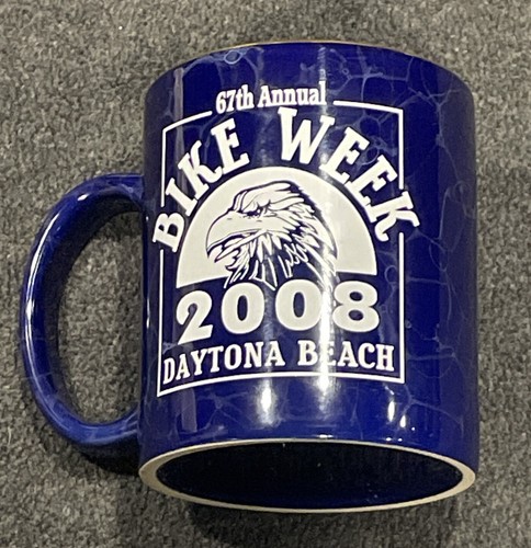 Daytona Beach Bike Week 2008 67th Annual Coffee Mug/Cup Blue/White Marble Look - Picture 2 of 5