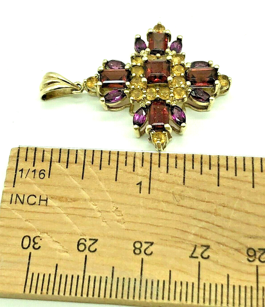 10K Yellow Gold Maltese Cross Pendant Garnet Amethyst Citrine HN Heng Ngai View 6
