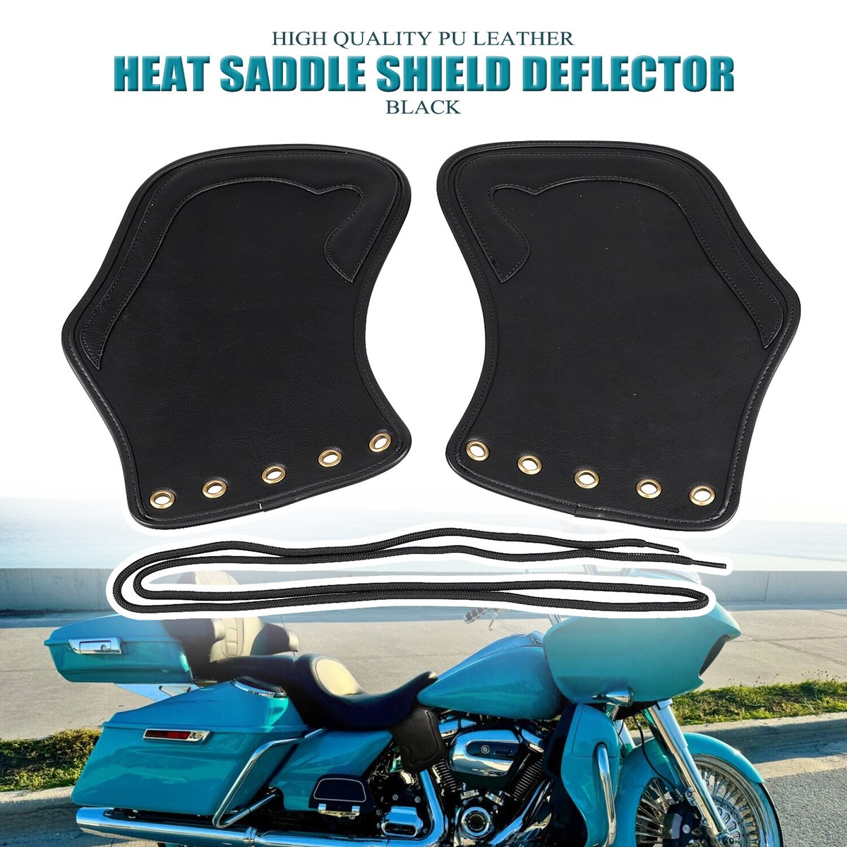 Black PU Leather Heat Saddle Shield Deflector For Harley Dyna Road