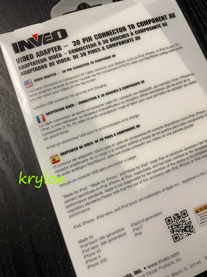 INVEO 30 Pin Dock Component Y Pb Pr Video RCA Stereo Audio Cable Adapter Retail - Image 4 of 4