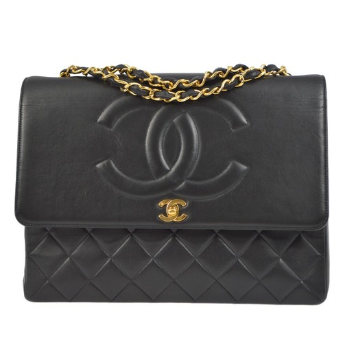 Chanel Black Lambskin Straight Flap Shoulder Bag 191772