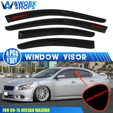Fits 09-15 Maxima 4DR Sedan Window Visors Vent Rain Guard Shade w/ Red Sport