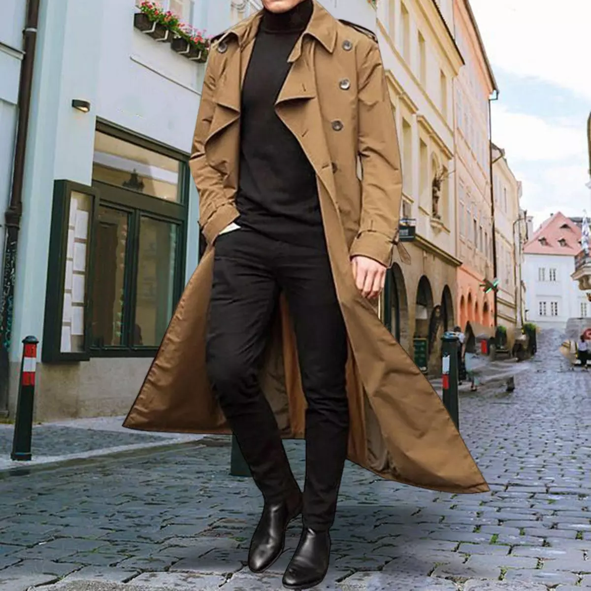 Khaki long hotsell coat mens