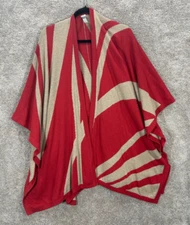 Chicos Poncho Womens One Size Red Stripe Rabbit Hair Wool Blend Wrap Sweater
