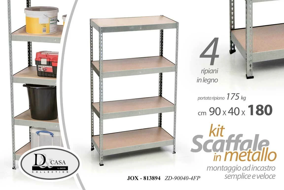 Scaffale con quattro ripiani e ruote 45x25x85 cm cromato | BricoCasa Deodato