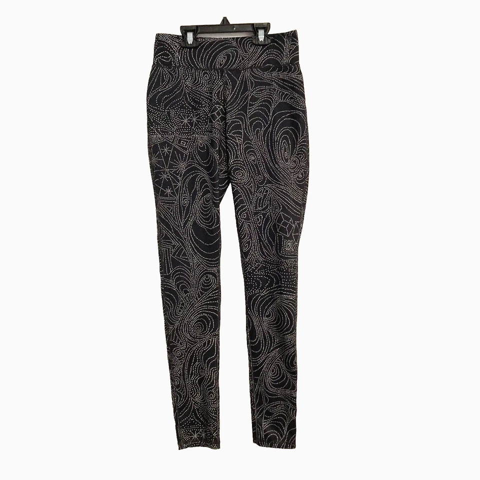 MOSSIMO SUPPLY CO WOMEN’S LEGGINGS Black w/ Geometric White Pattern size SMALL - Image 2 of 4