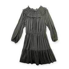 Ann Taylor Dress Womens Size Small Ruffle Peasant Long Sleeve Black Stretch NEW