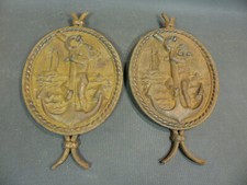 Lot de 2 plaque anciennes en fonte décor ancre marine et bateau déco meuble