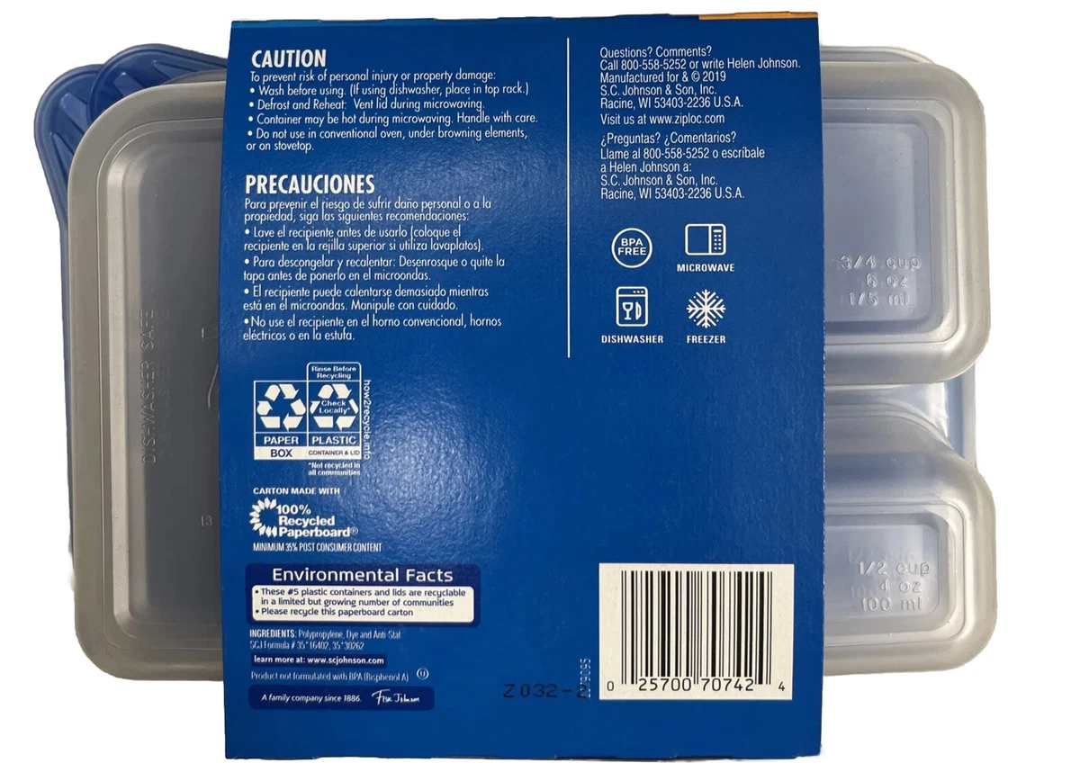 Ziploc Rectangle Food Storage Containers, Blue/Clear - 2 pack