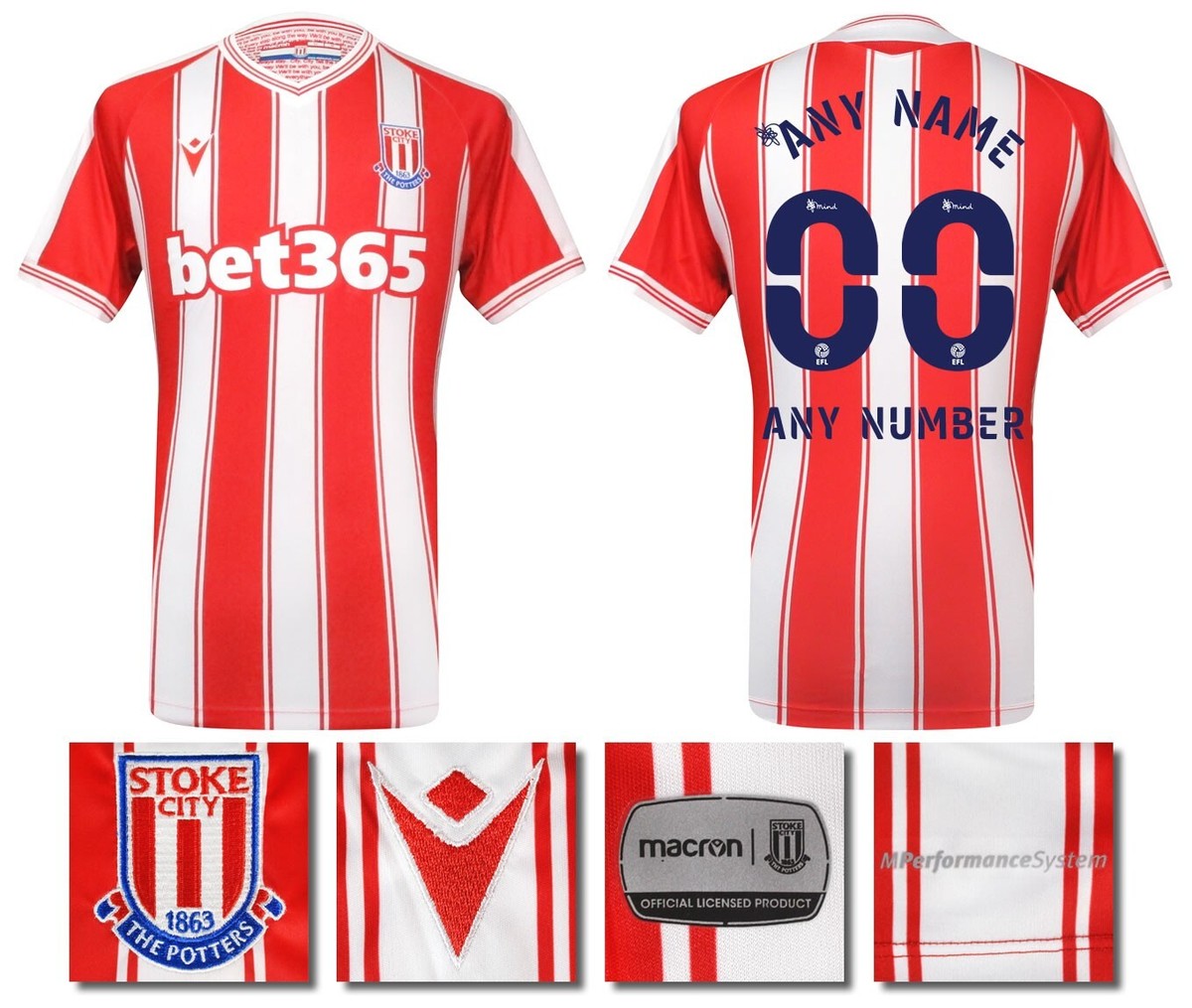 BNWT 2020 2021 STOKE CITY HOME MACRON FOOTBALL SHIRT PERSONALISED