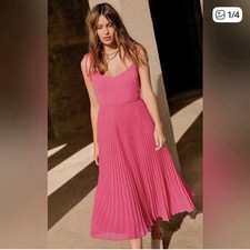 Sezane Nissa Pink Midi Dress Size 44 US 12 Pleated Accordion Adjustable Straps