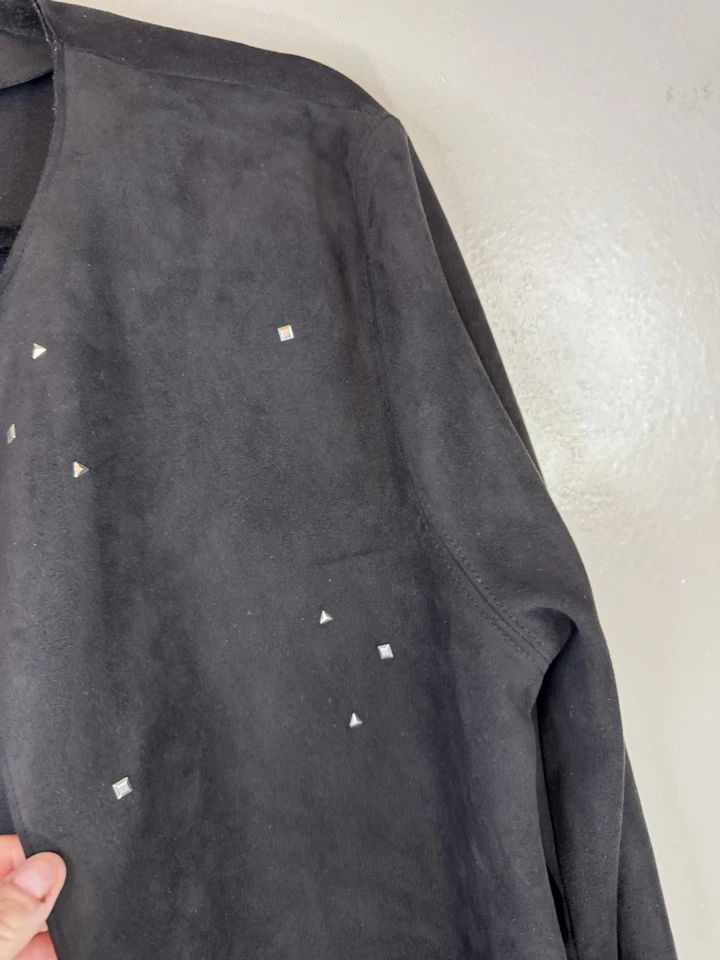 Chaqueta Zara Imitación Cuero Larga Negra Frente Abierto con Acentos Plateados Talla L Foto 4 de 4