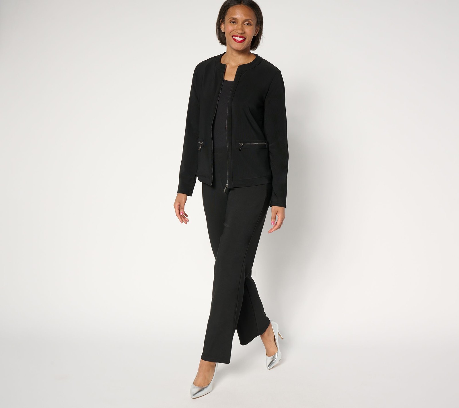 Women Control Women's Petite Set PL Euro Knit Jacket Pant Black A653631