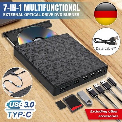 7 IN 1 USB 3.0 Externes CD/DVD Laufwerk Brenner Player mit Type C für Laptop PC.