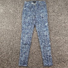 H M Womens Sz 8 High Rise Ultra Skinny Blue Jeans Floral