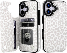 Wallet Case with Card Holder for Iphone 17 White Leopard Cheetah Pattern Back Fl