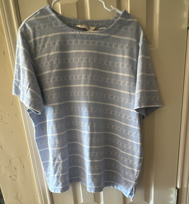 Bechamel Women s 2X Plus Blue/White Striped Knit Round Neck Short Sleeve Tee