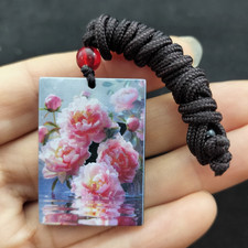 Certified Natural Type A  Jade Jadeite Flower 富贵花开 Laser Engraving Pendant
