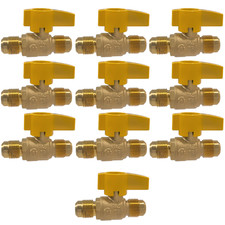 10 Pack XFITTING 3/8" Flare x 3/8" Flare Gas Ball Valve, Lead Free Brass