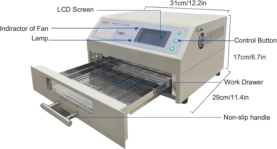 T962  Infrared SMD BGA IC Heater Reflow Oven 18X23.5CM  110V/220V - Image 2 of 4
