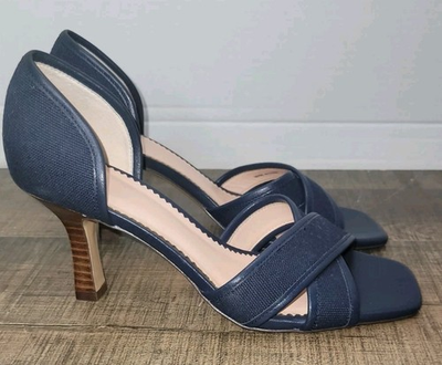 #ad JCrew Canvas Cross Strap Mid Heel Sandals Navy 6 AW063 $44.99