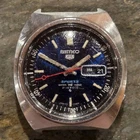 Old Vintage Mens Vietnam Vets SEIKO 5 SPORTS 21J Stainless Wristwatch w/Day-Date