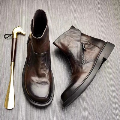 Fashion Men Real Leather Boots Mid Top Chelsea Boots Breathable