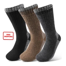 3 Pairs Mens Winter Wool Socks Thick Thermal Warm Heavy Duty Sports Boot Socks