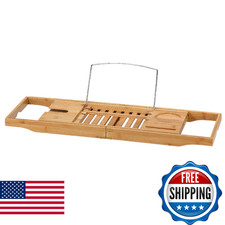Cortesi Home Evelyn Natural Bamboo Bathtub Caddy, Extending Sides, 27.5" Wide