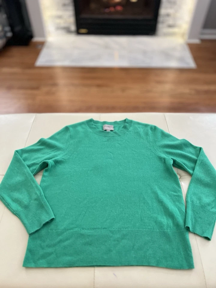 J.Crew Mujer Cachemir Suéter Medio Verde Cuello Redondo Jersey Foto 3 de 4