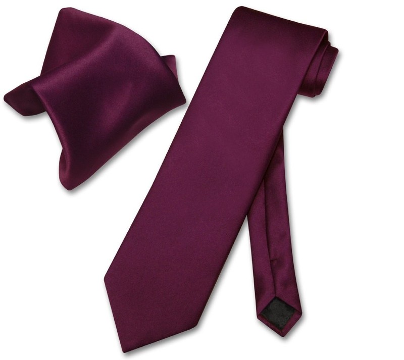 Vesuvio Napoli Solid EGGPLANT PURPLE NeckTie and Handkerchief Mens Neck Tie Set