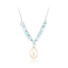 Cavill Silberkette 925 Perle Weiß Topas Blau 1,725ct Damen Schmuck