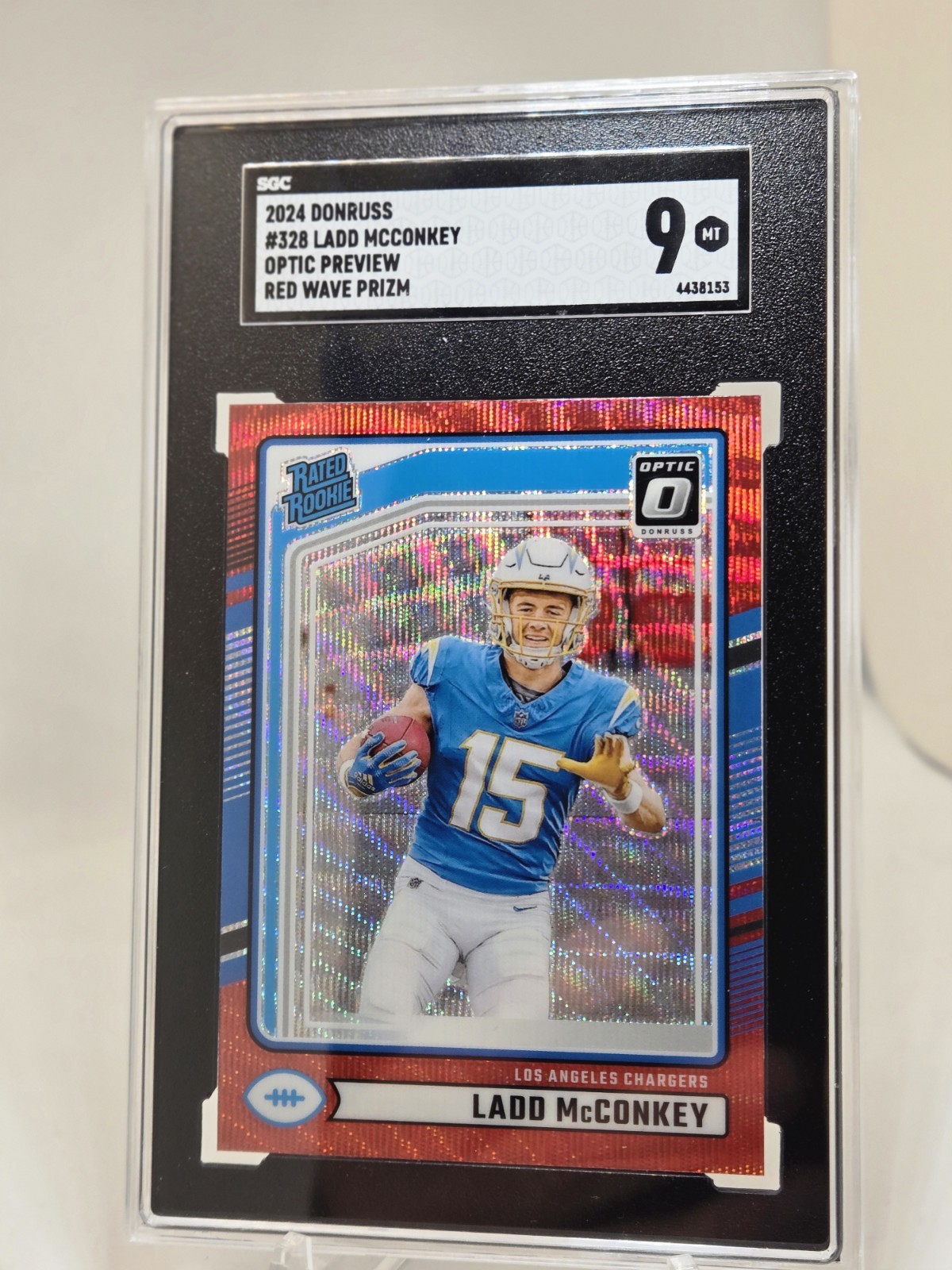 2024 Panini Donruss - Rated RC Ladd McConkey #328 Optic Preview Red Wave Prizm 