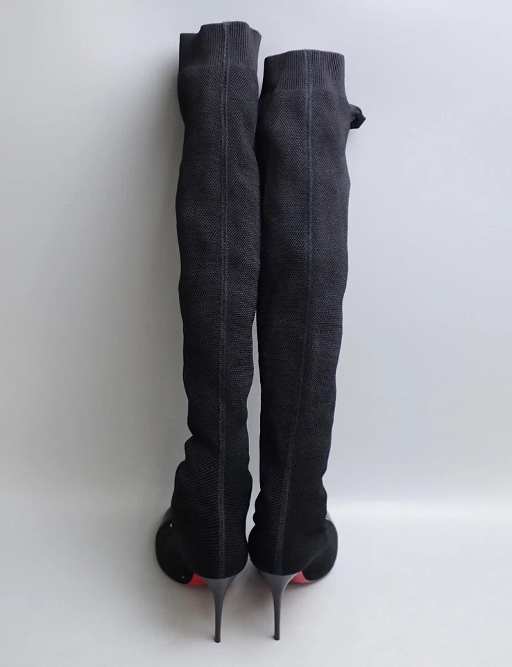 Christian Louboutin Botas Tejidas Sobre la Rodilla Con Cordones Tacón Alto Negras EU:38 Foto 3 de 4
