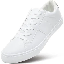 ZGR Mens Size 12 White Faux Leather Lace Up Basic Low Top Sneakers Casual Shoes