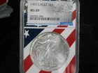 1987 American Silver Eagle NGC MS69 USA Flag Core