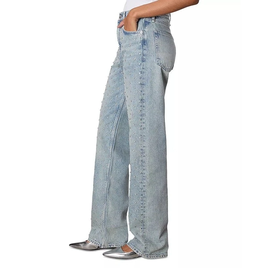 Rag & Bone Women Desi Pearl Embellished Denim Shea Relax Straight Jeans Size 27 - Image 4 of 4